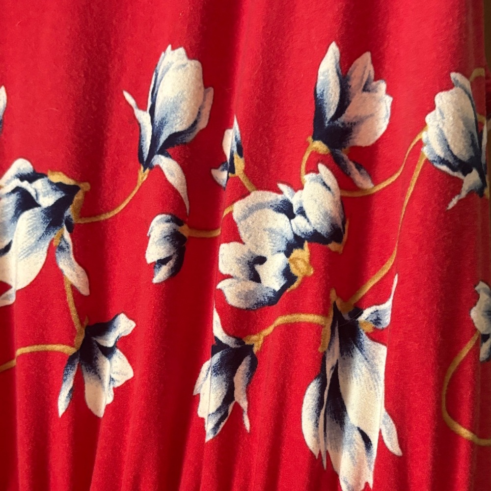 French Grey Vibrant Red Floral Midi Dress - Picture 3 of 5